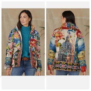 Johnny Was Ita Alyssa reversible down puffer jacket M stained glass psychedelic